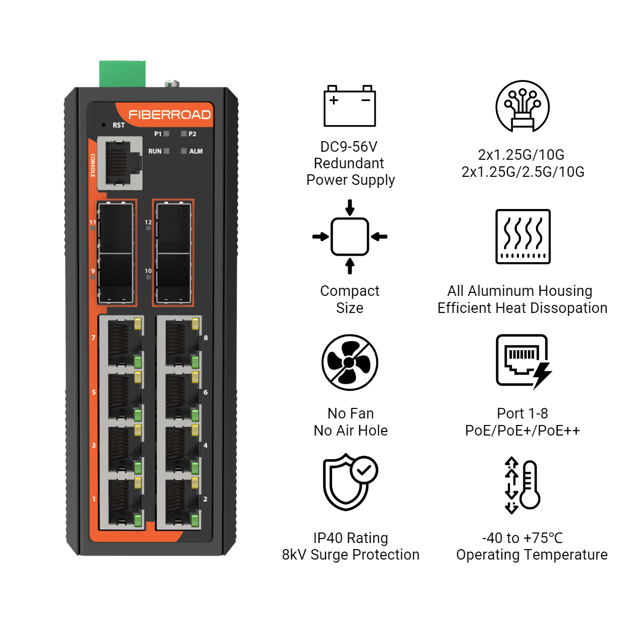 Управляемый промышленный коммутатор PoE уровня 3 8G+4*2.5G/10G