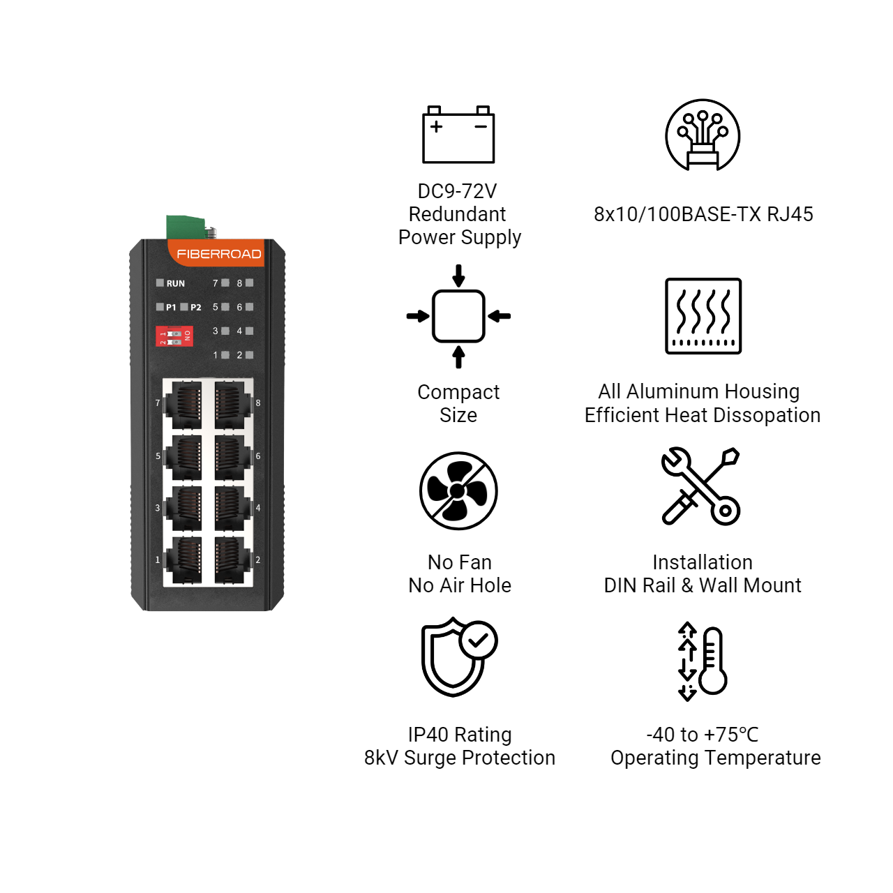 8 Port 100M Industrial Switch Fiberroad